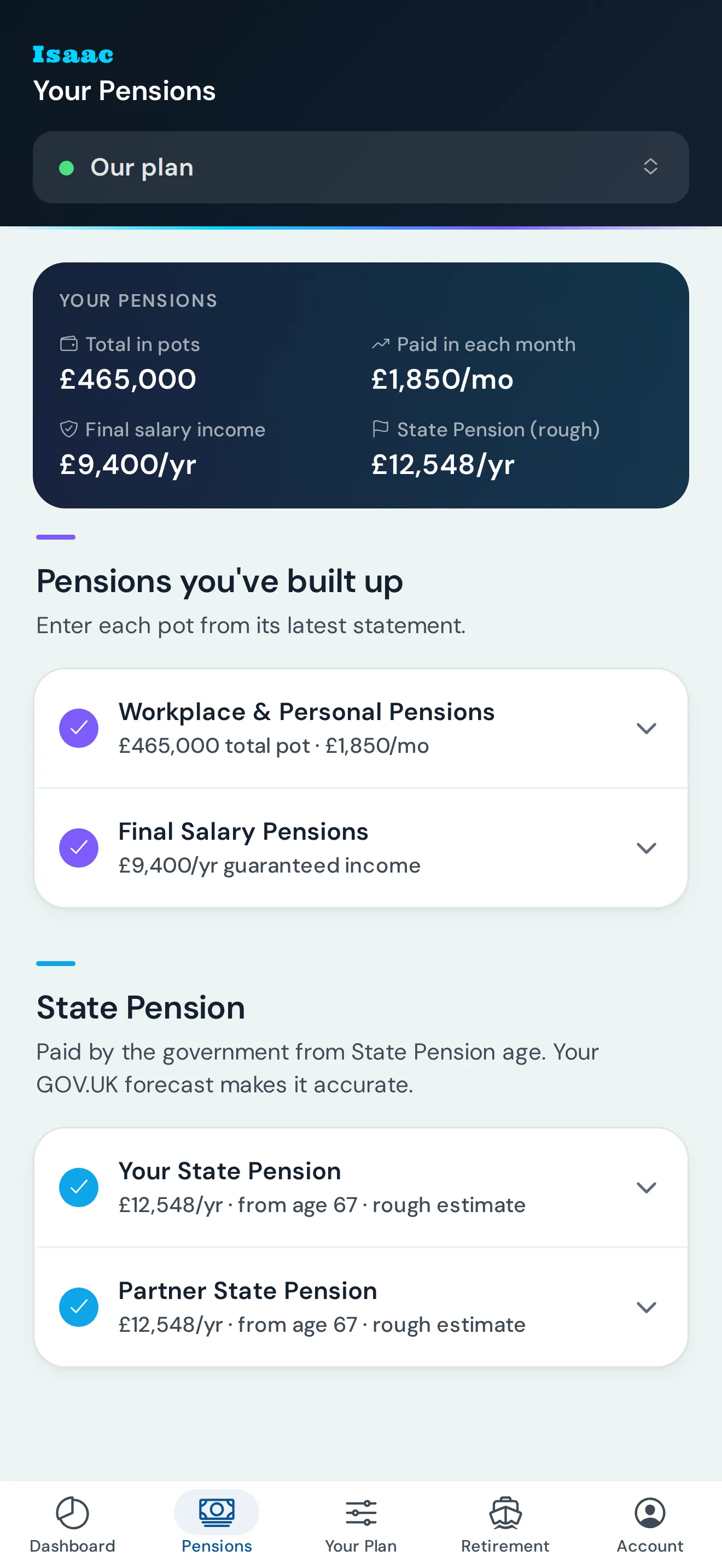 Isaac pensions screen